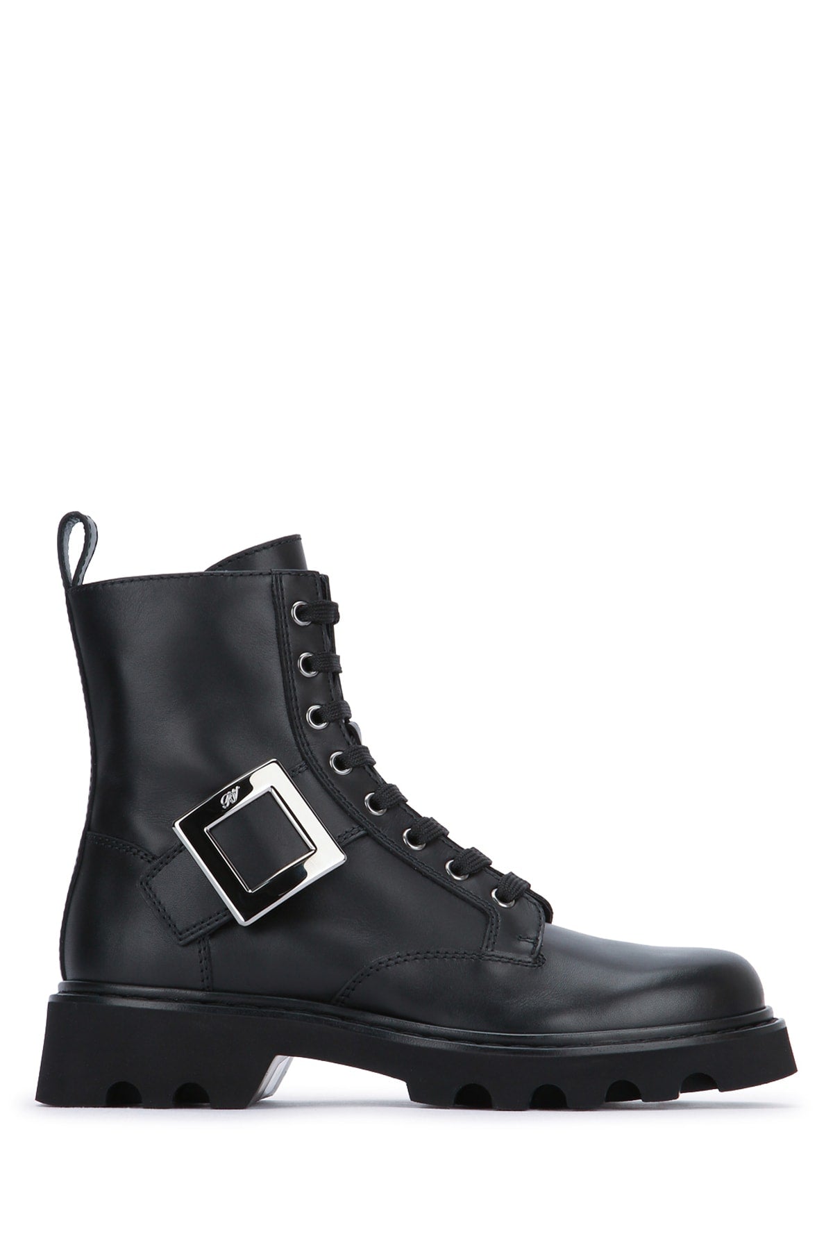 Roger Vivier Buckle-Strap Lace-Up Boot — Black