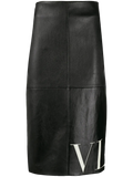Valentino Lambskin Leather Logo-Print Skirt — Black