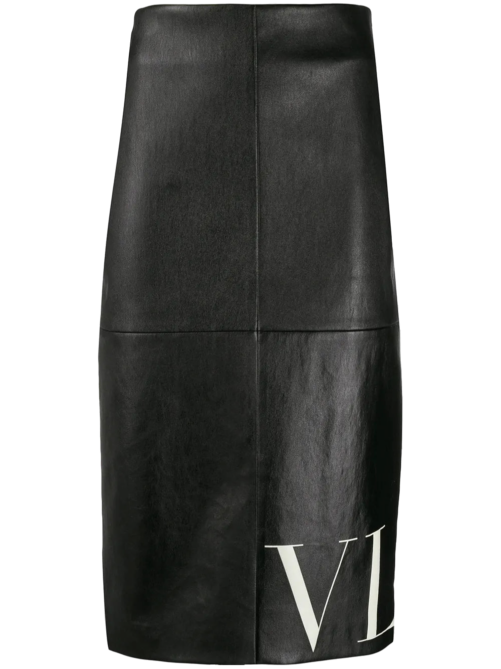 Valentino Lambskin Leather Logo-Print Skirt — Black