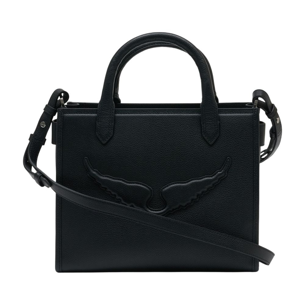 Zadig & Voltaire Embossed Wing-Detail Calfskin Tote Bag — Black