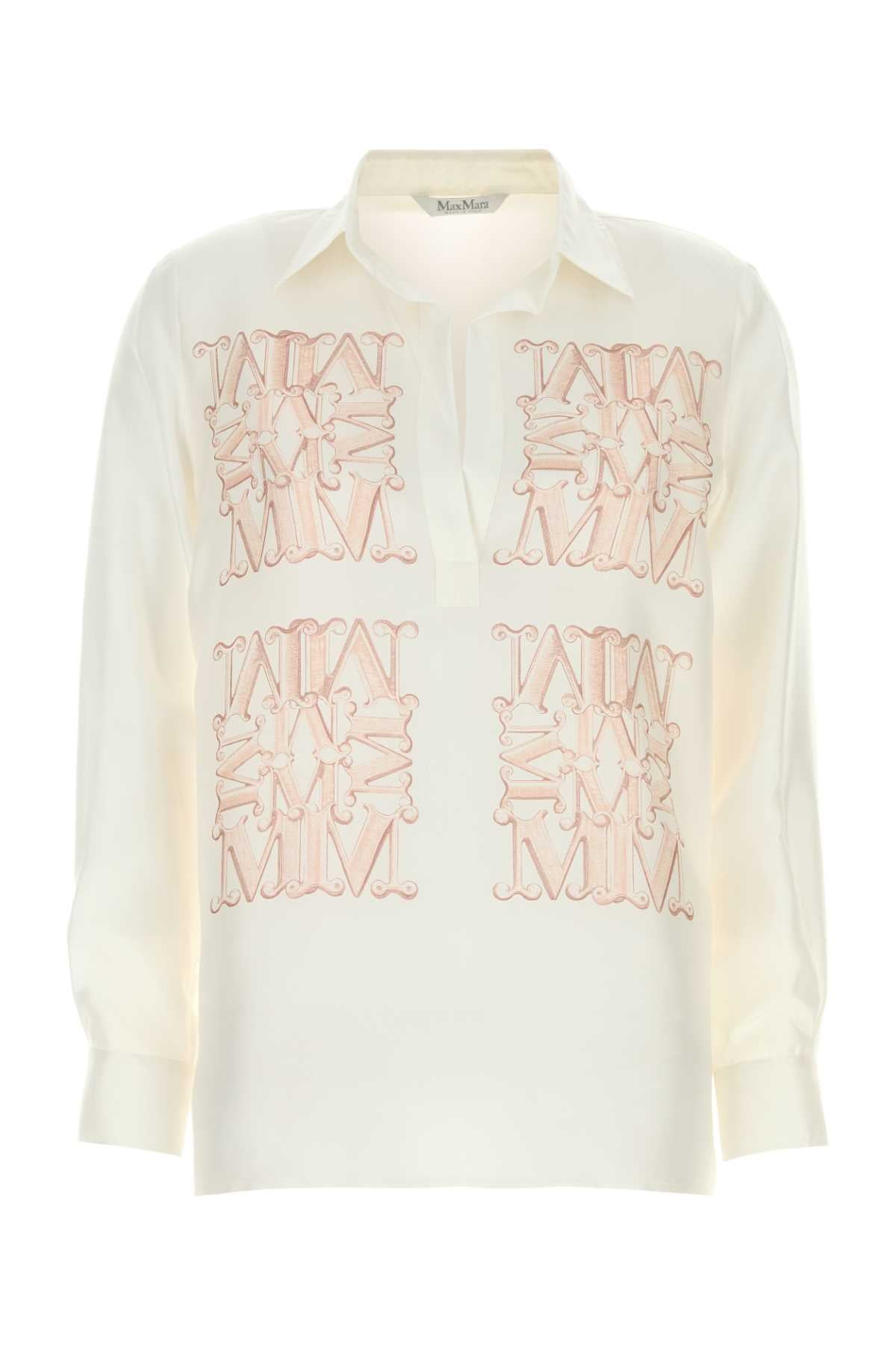 Max Mara Logo-Embroidered Silk Blouse — White