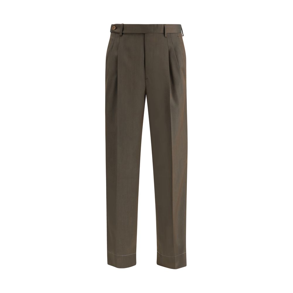 Brioni Pleated Wool Trousers — Brown