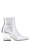 Jil Sander Metallic Leather Block-Heel Boot — Silver