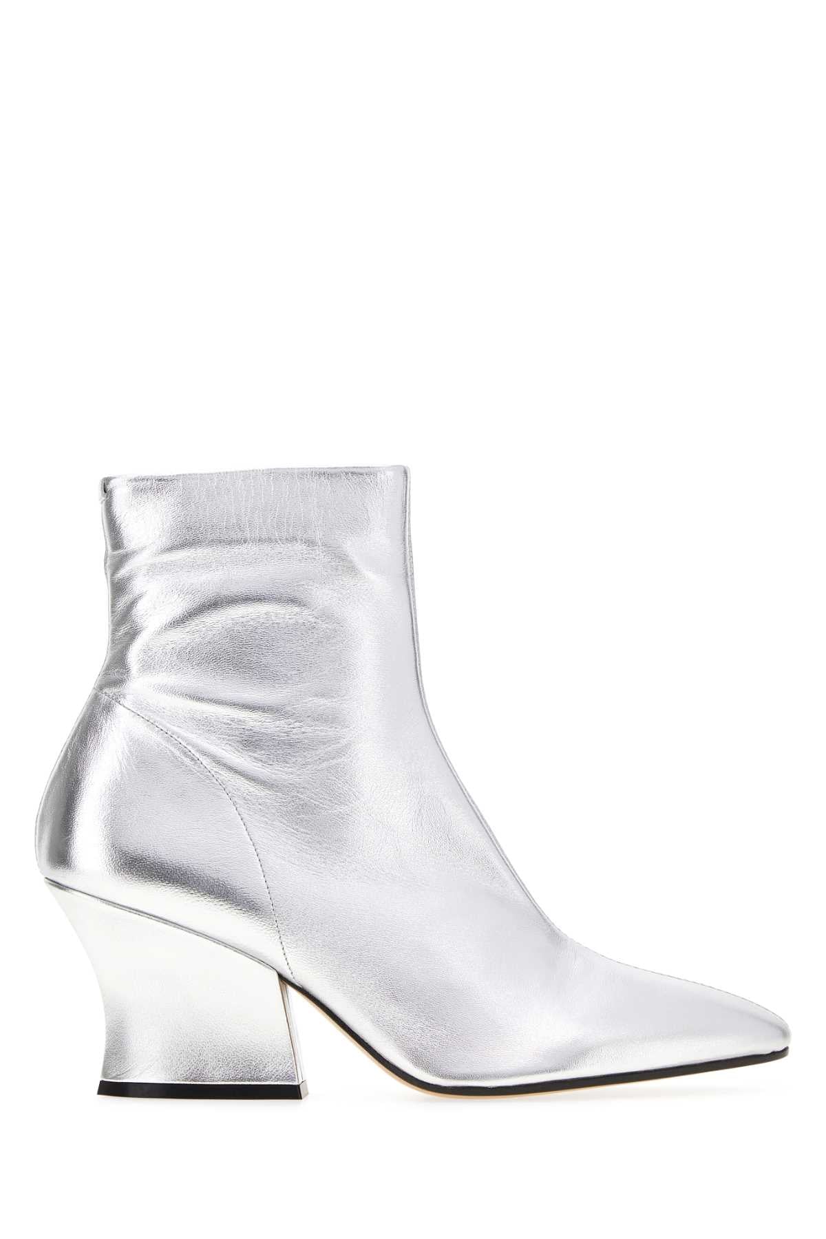 Jil Sander Metallic Leather Block-Heel Boot — Silver