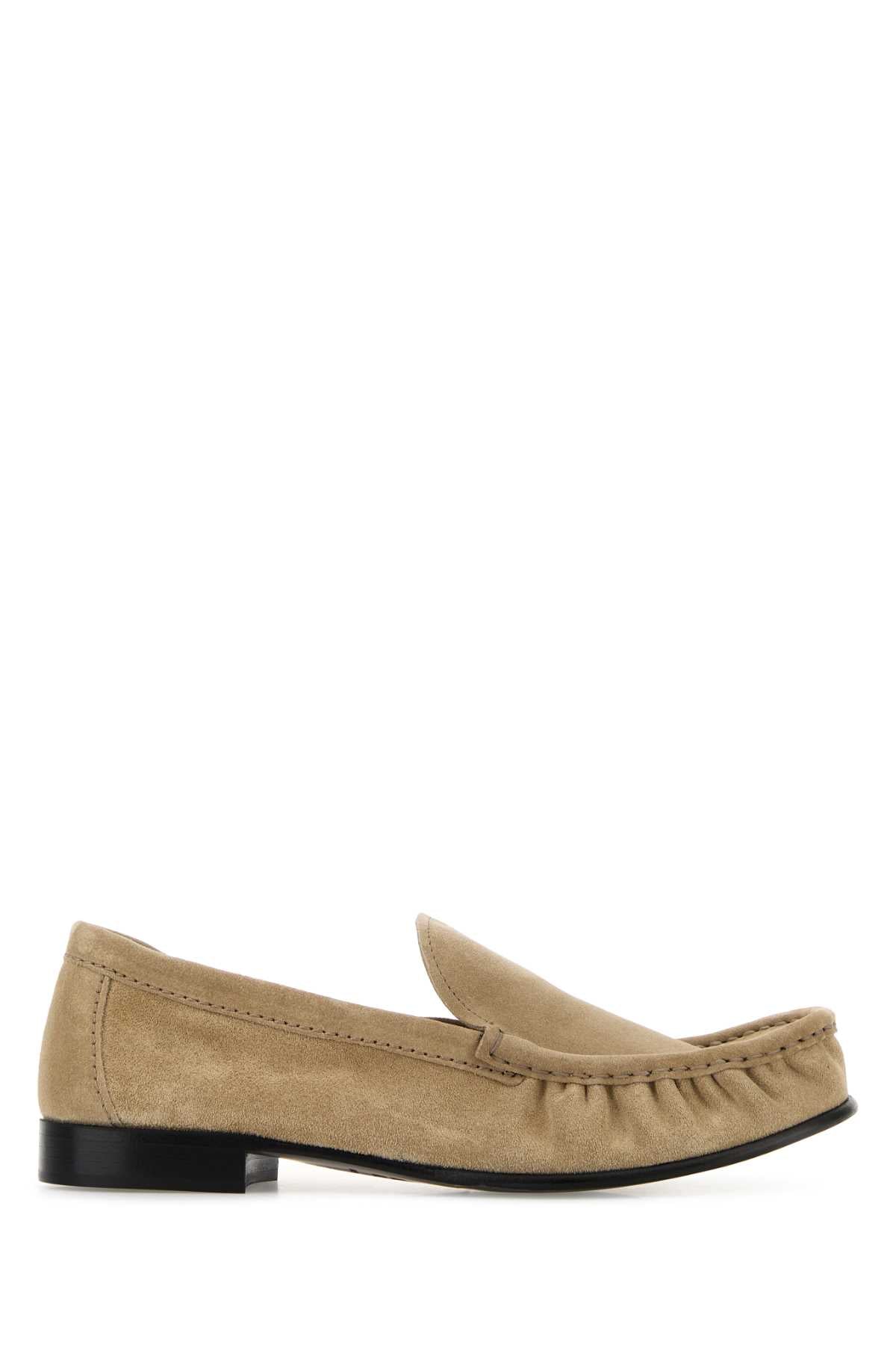 Miu Miu Suede Moccasin Loafer — Beige