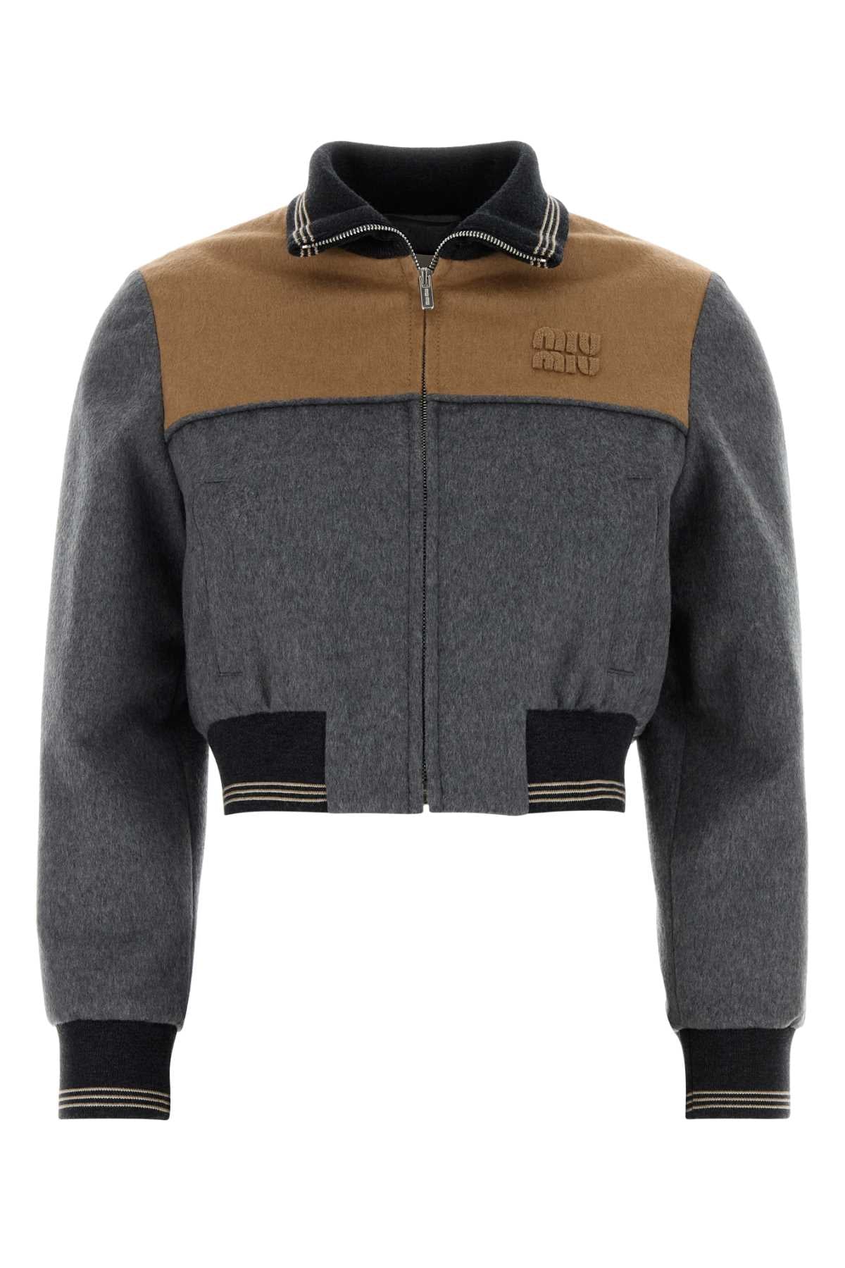Miu Miu Virgin Wool Blend Color-Block Jacket — Multicolor