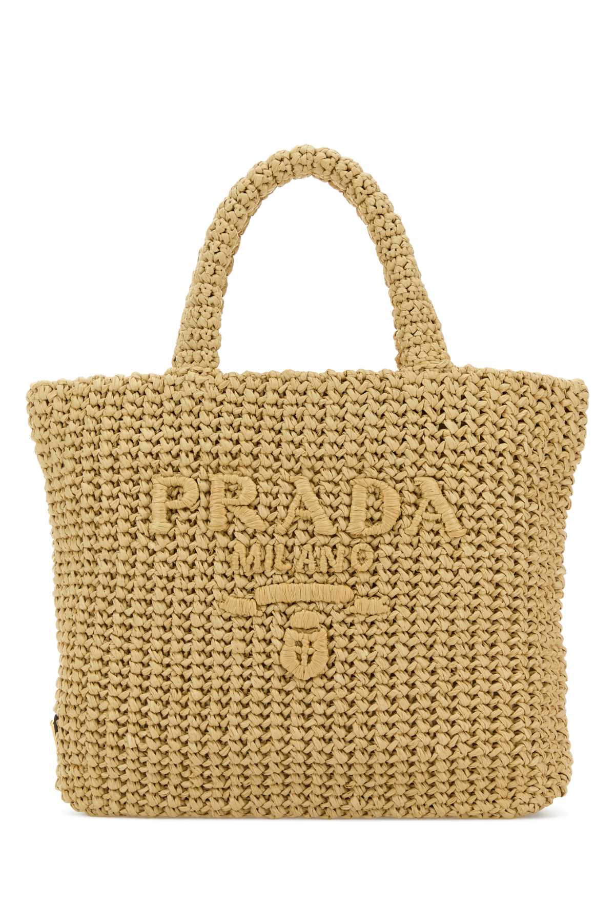 Prada Raffia and Calf Leather Tote Bag — Beige