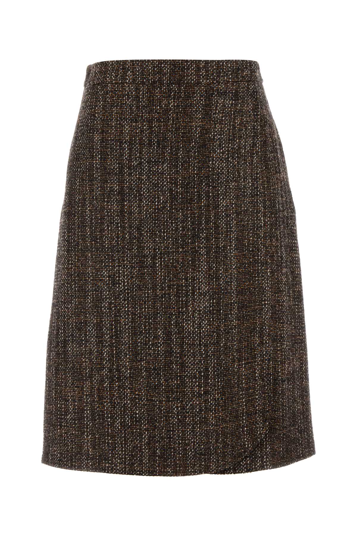 Fendi Wool and Alpaca Tweed Skirt — Brown
