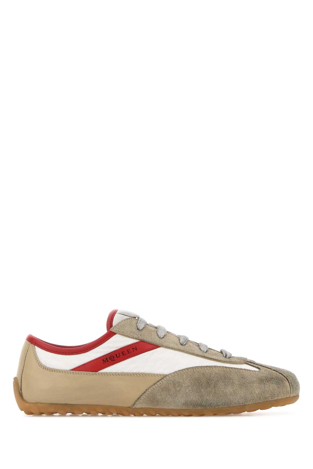 Alexander McQueen Leather and Suede Colorblock Sneaker — Beige
