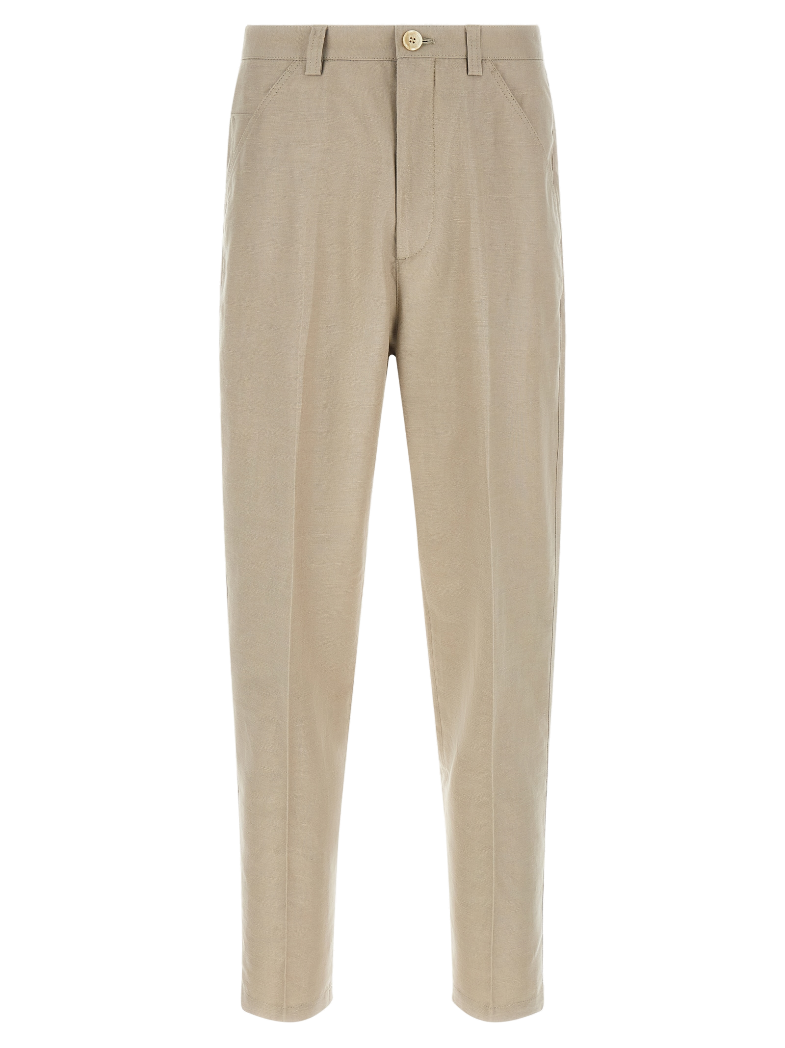 Brunello Cucinelli Cotton-Linen Blend Tapered Trousers — Brown