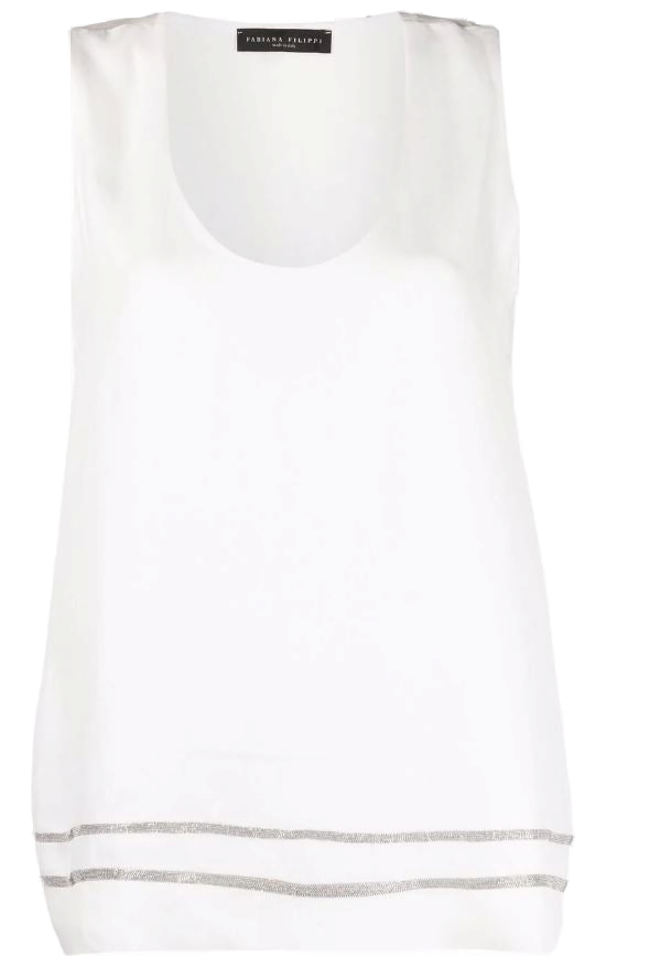 Fabiana Filippi Chain-Embellished Silk Tank Top — White