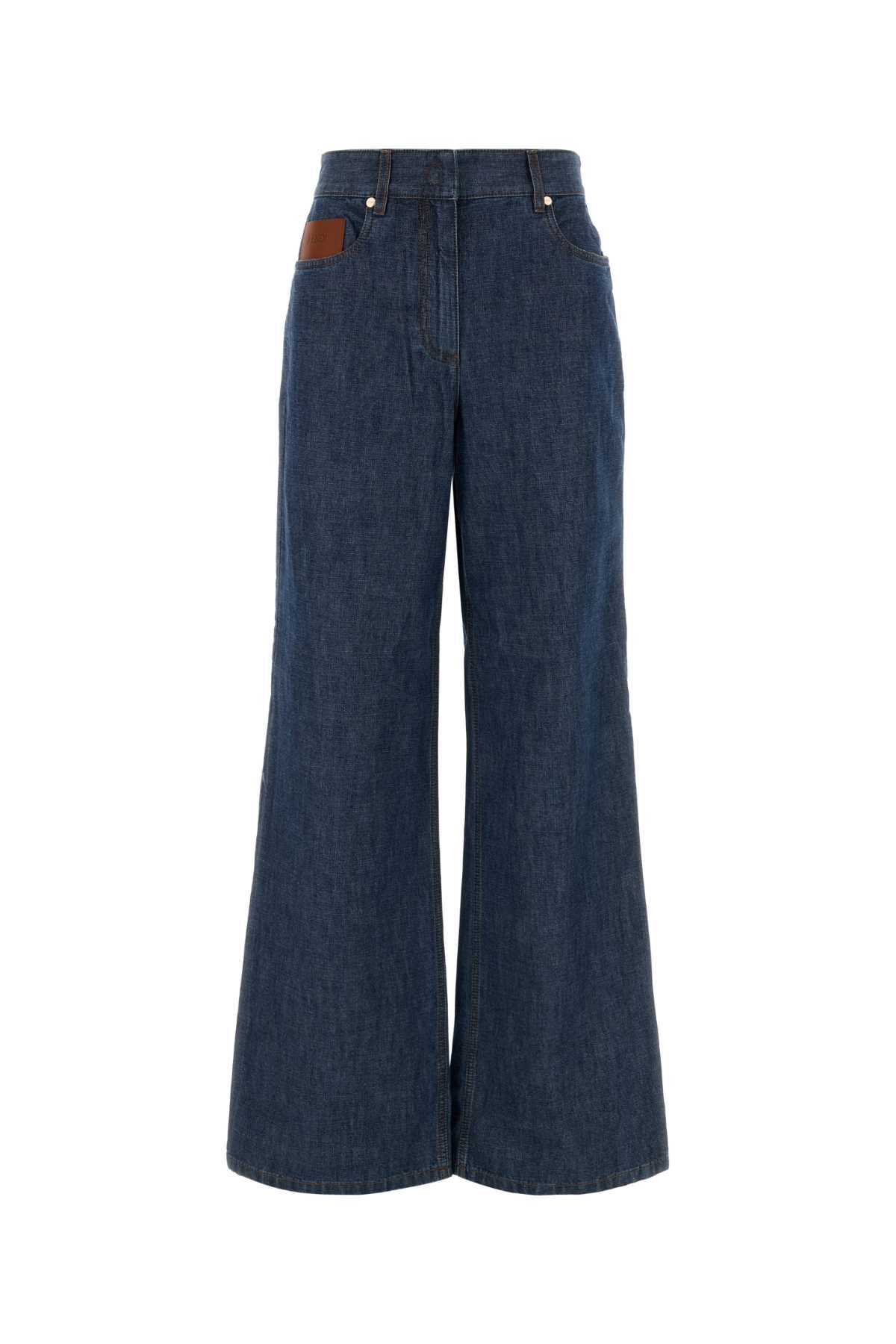 Fendi Wide-Leg Cotton Jeans — Navy