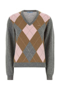 Prada Argyle Cashmere Sweater — Gray