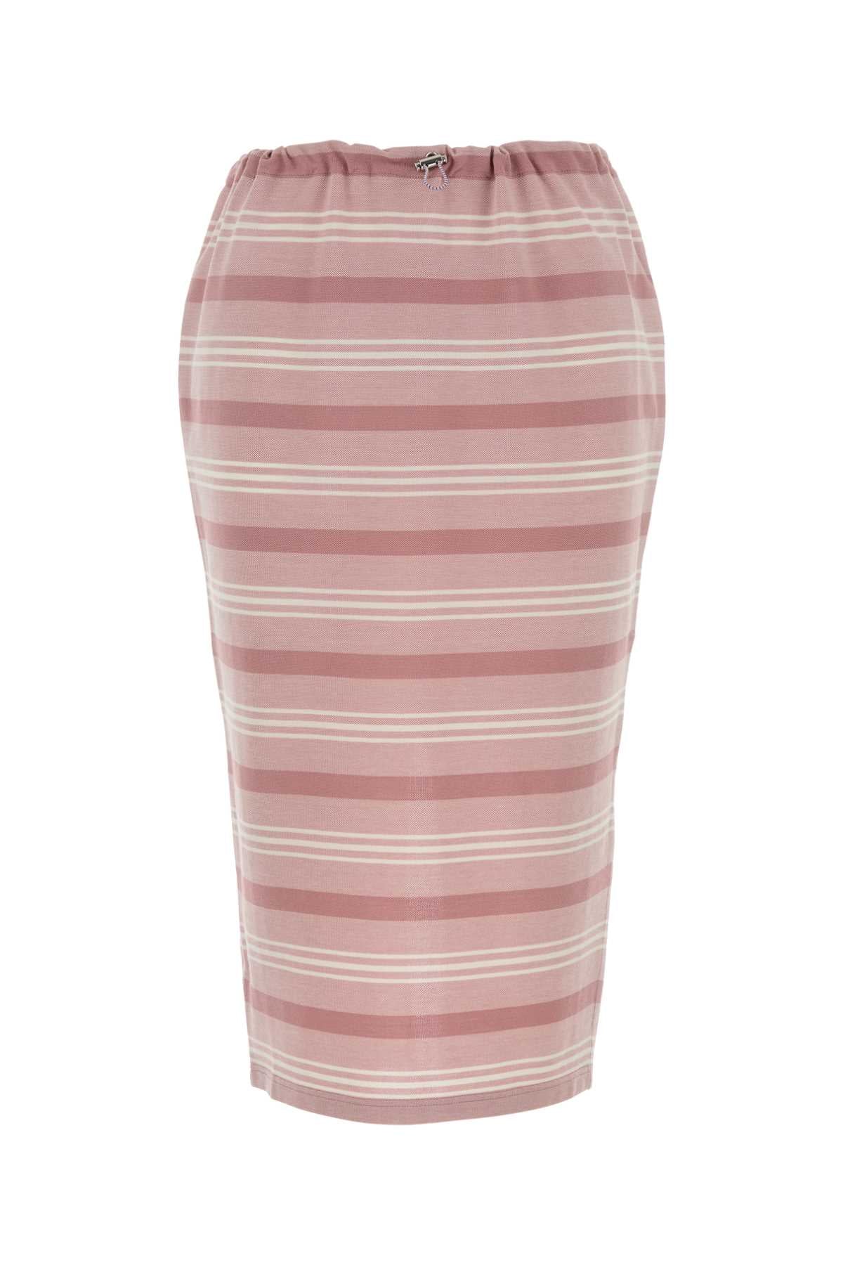 Prada Striped Cotton Piquet Skirt — Pink