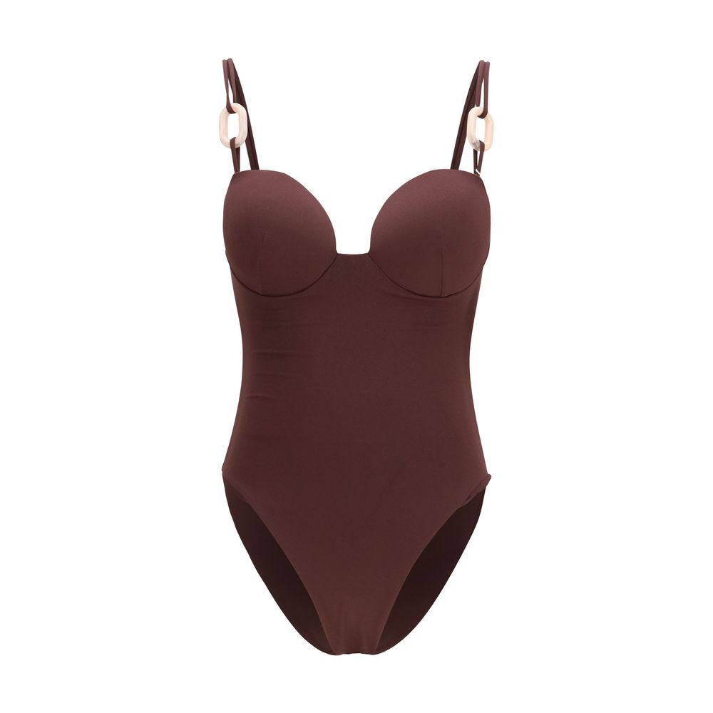 Magda Butrym Padded Nylon Sweetheart One-Piece Swimsuit — Bordeaux