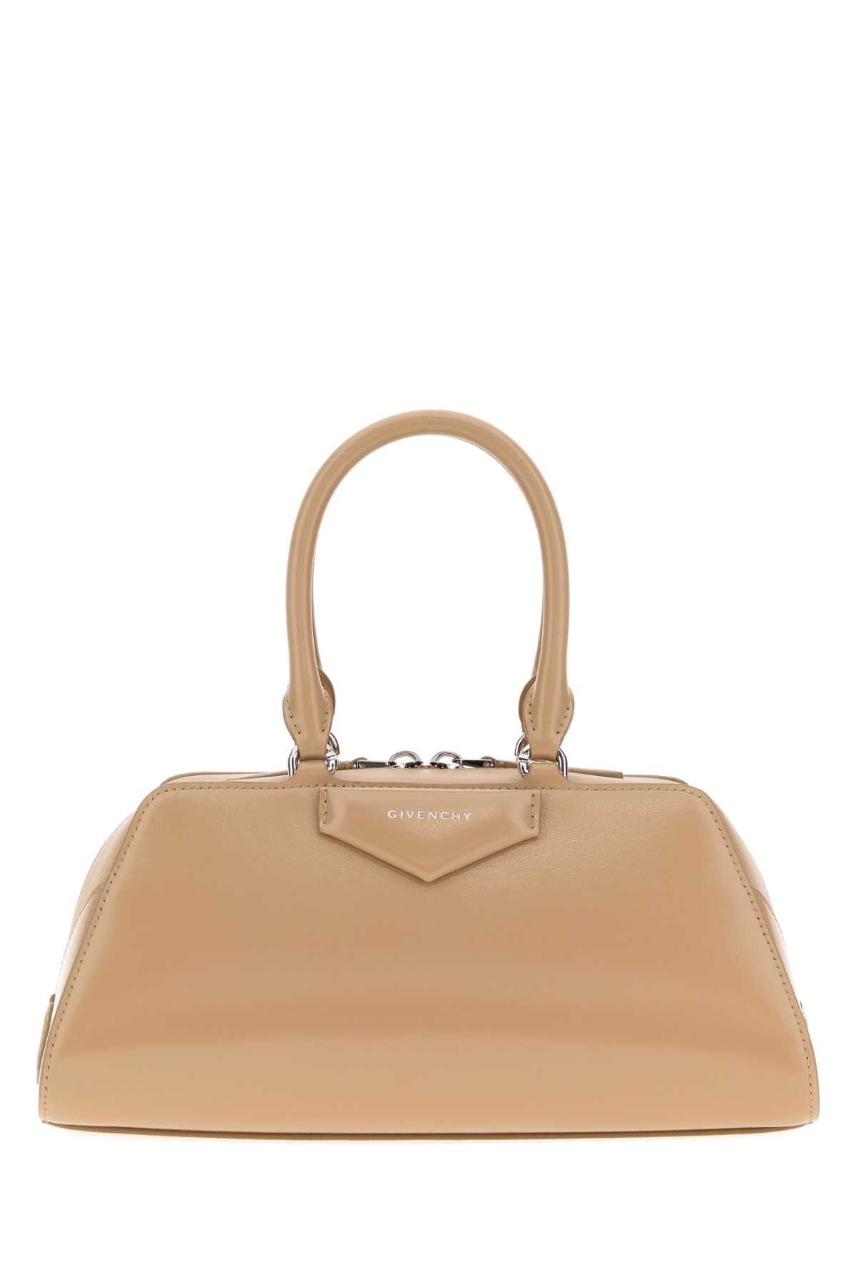 Givenchy Glazed Calf Leather Top Handle Bag — Beige