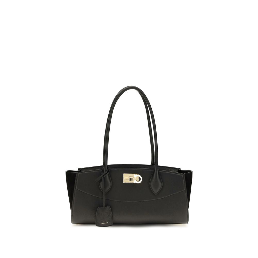 Ferragamo Hammered Calfskin Shoulder Bag — Black