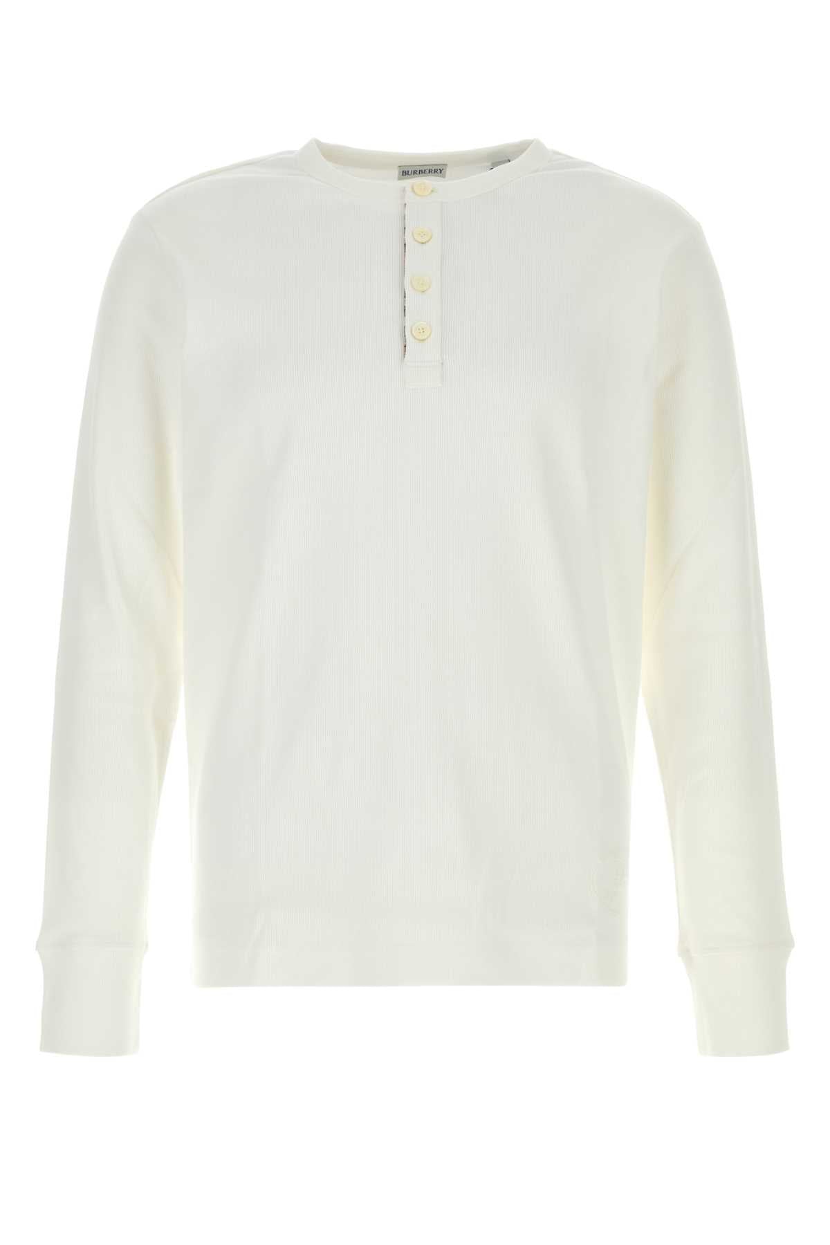 Burberry Cotton-Stretch Long-Sleeve Henley Henley — White