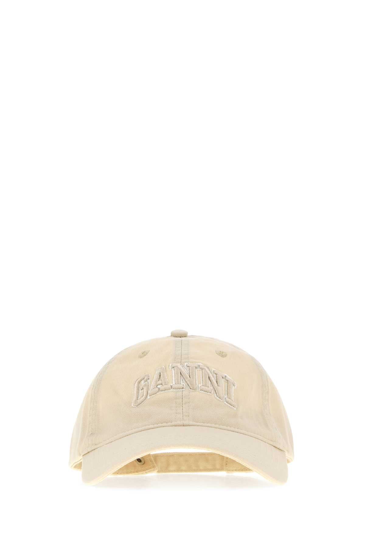 Ganni Washed Washed Organic Cotton Baseball Cap — Beige