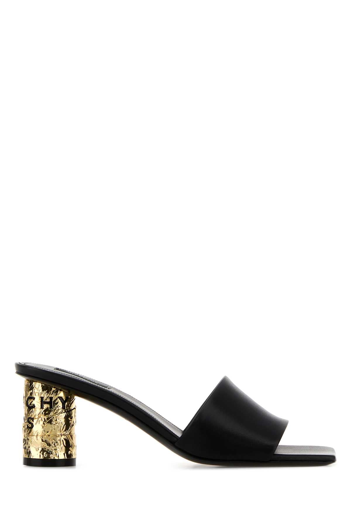 Givenchy Gold-Leaf Textured Heel Slide Sandal — Black