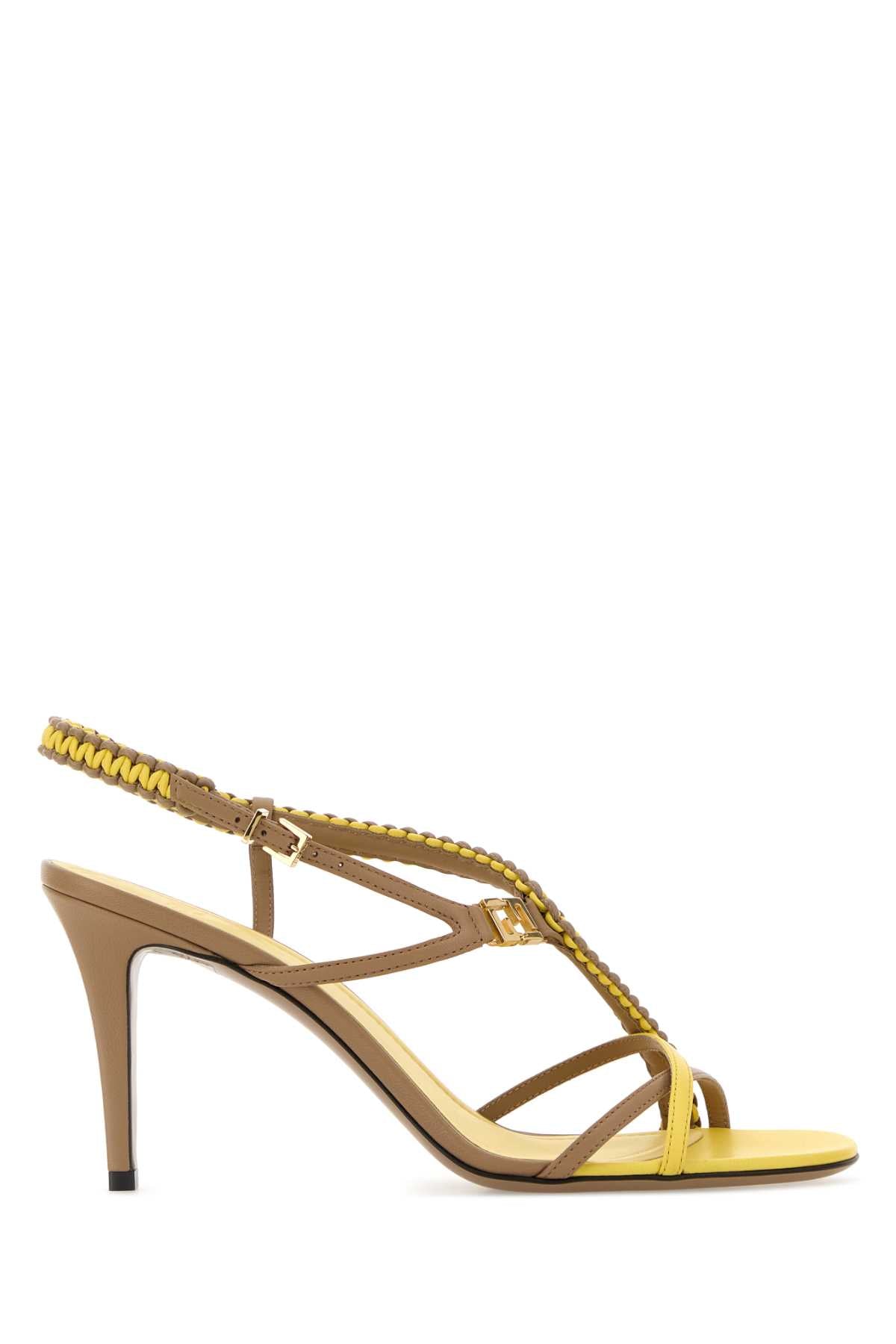 Fendi Color-Block Lamb Leather Heel Sandal — Multicolor