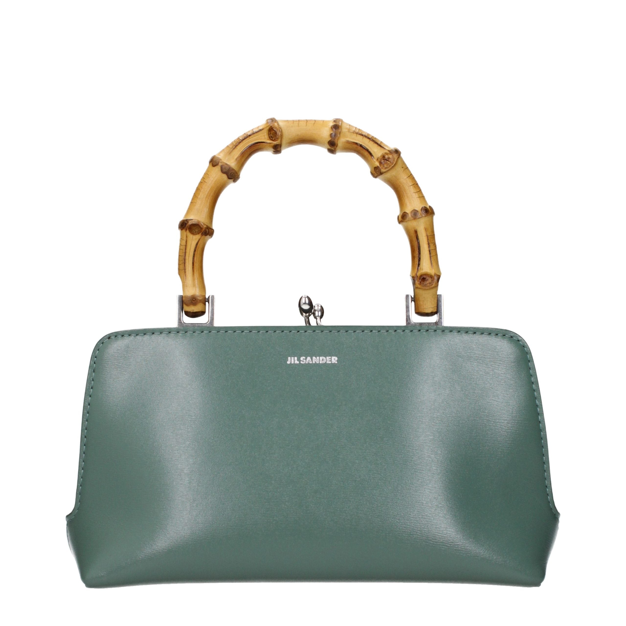 Jil Sander Bamboo-Handle Leather Top Handle Bag — Green