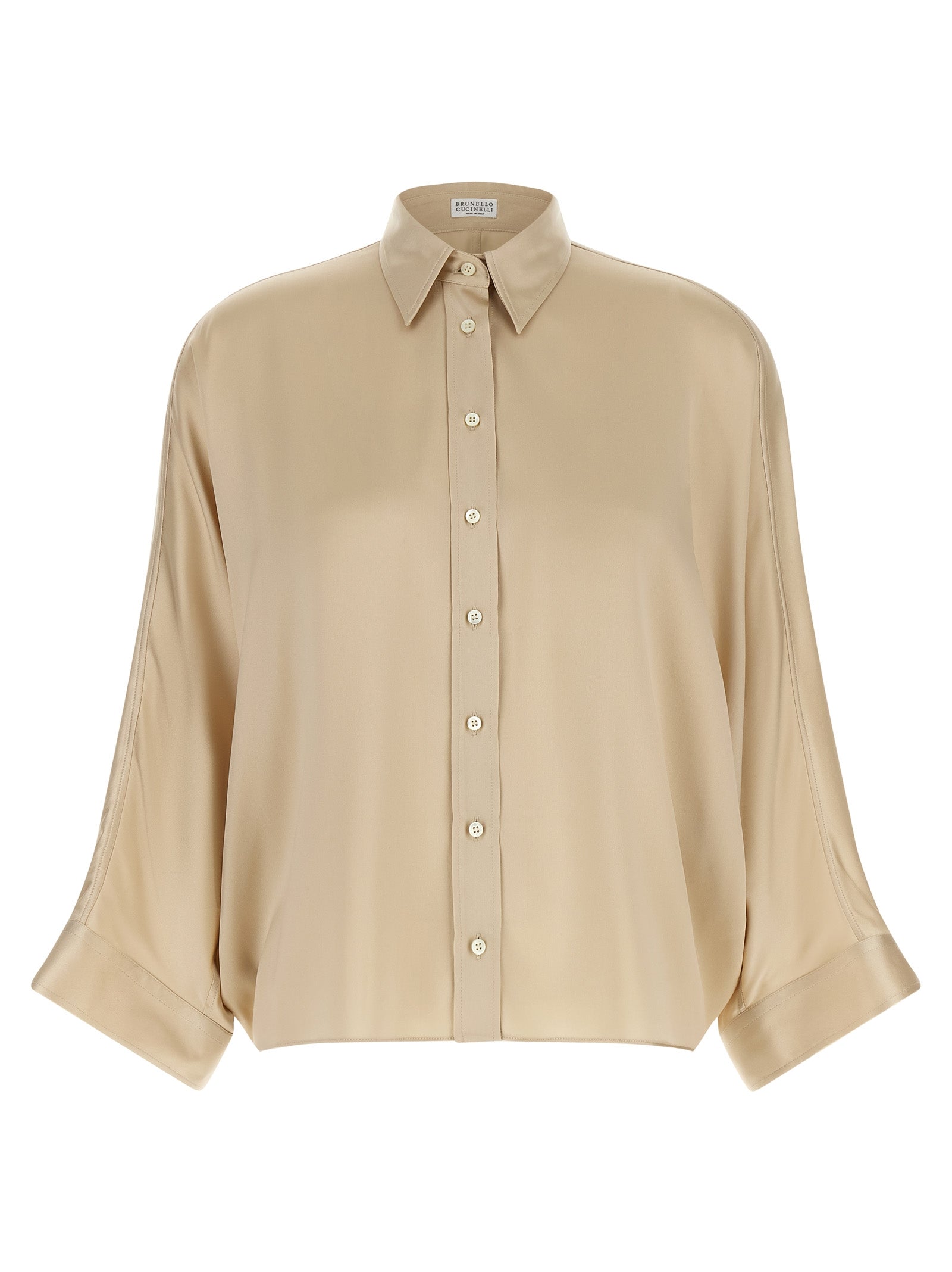 Brunello Cucinelli Silk Satin Blouse — Beige