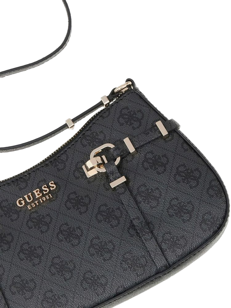 Guess Logo-Monogram Shoulder Bag — Black
