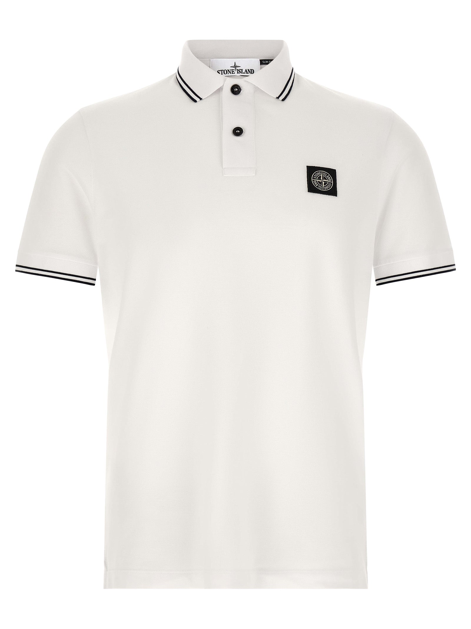 Stone Island Compass Logo Cotton Piqué Polo — White