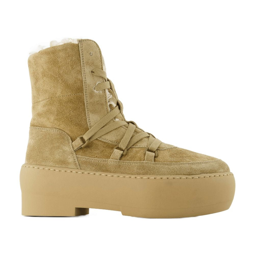 Gia Borghini Lace-Up Shearling-Lined Platform Boot — Beige
