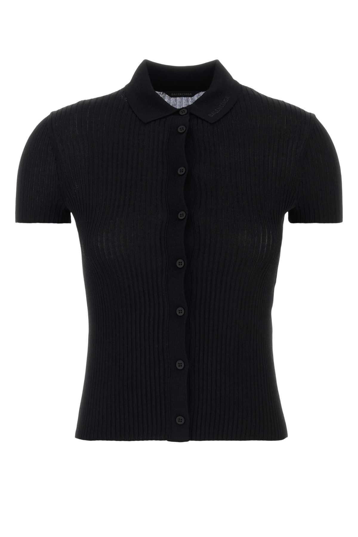 Balenciaga Ribbed Viscose-Cotton Polo Shirt — Black