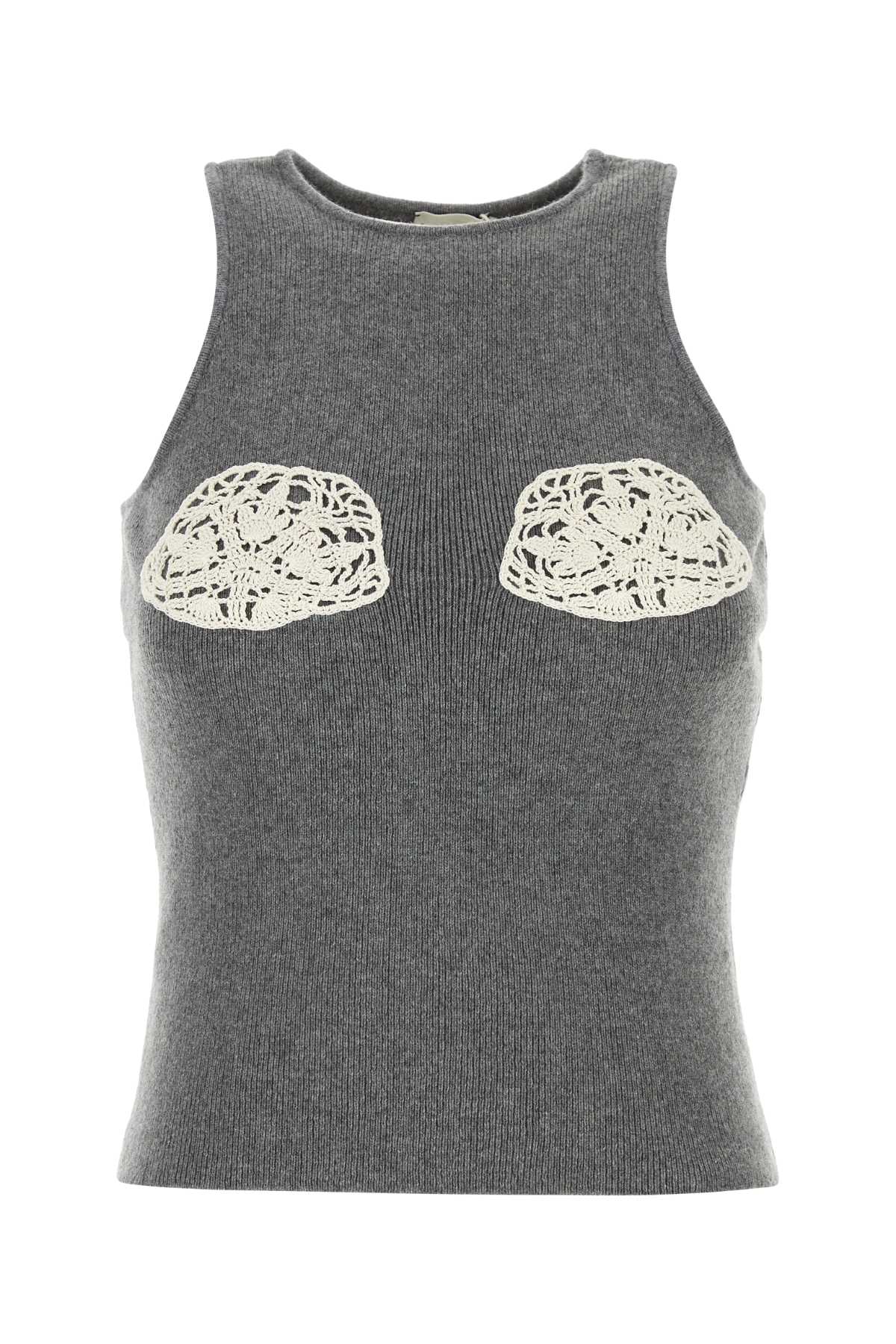 Magda Butrym Crochet-Appliqué Cashmere Tank Top — Gray