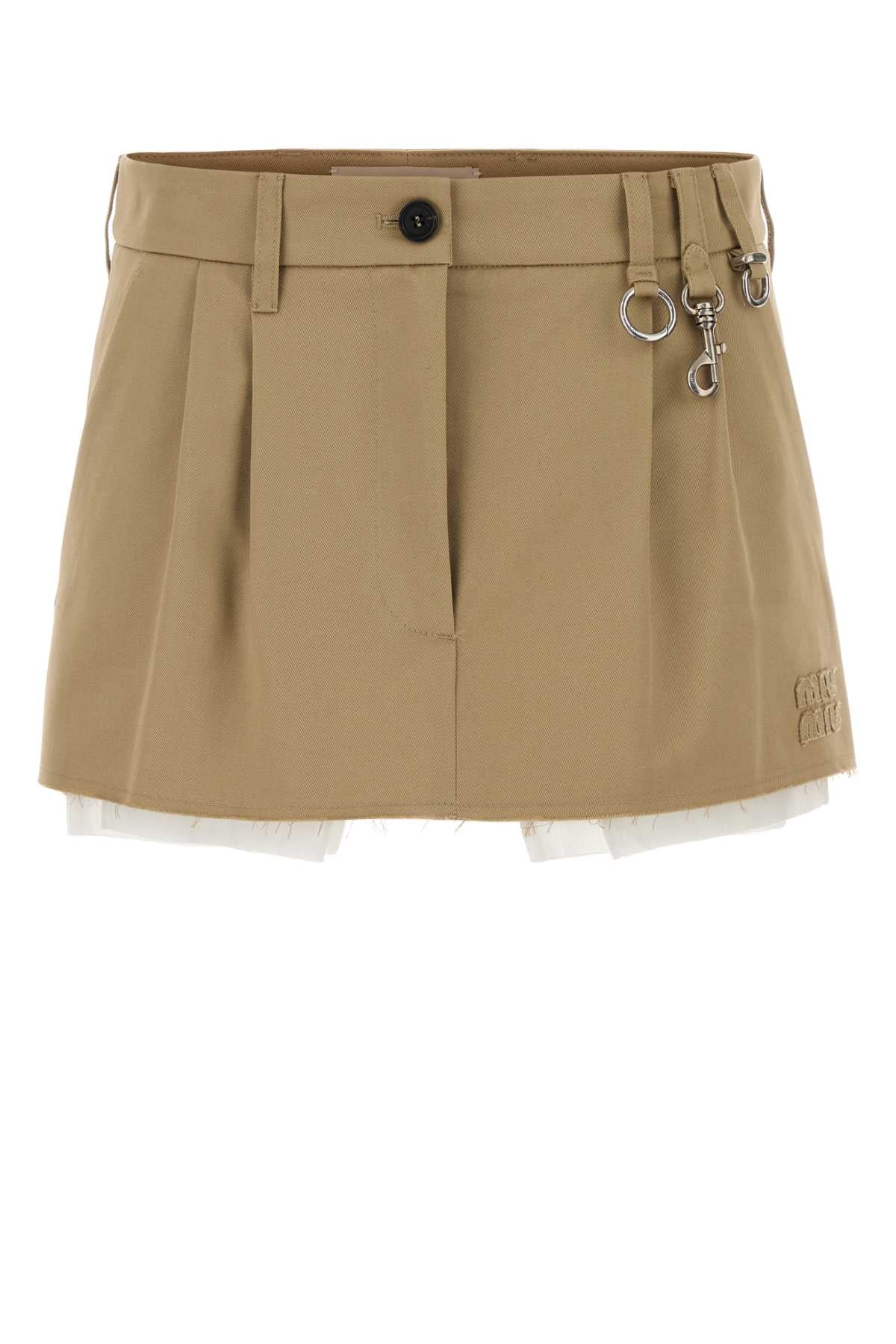 Miu Miu Pleated Cotton Skirt — Beige