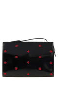 Dsquared2 Red Maple Leaf Embroidered Clutch — Black