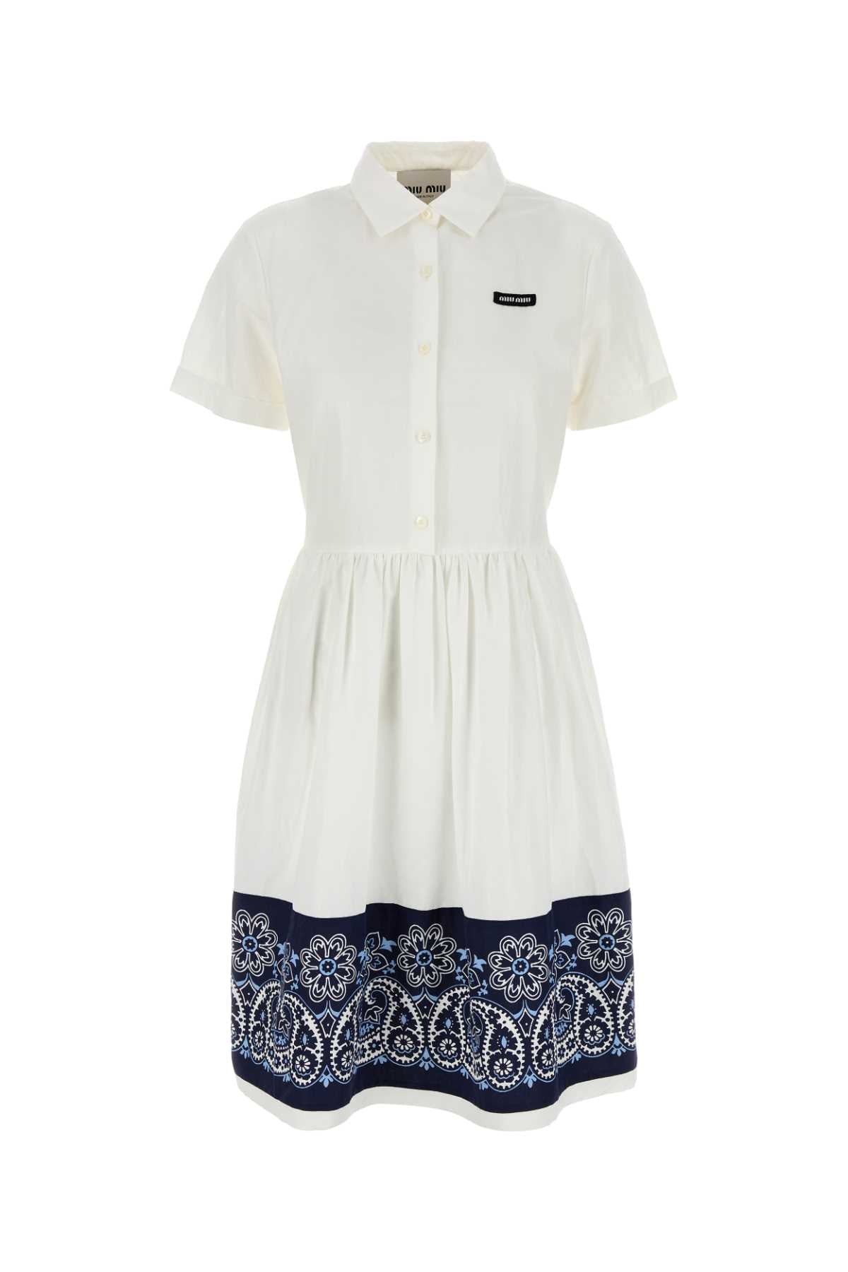 Miu Miu Lace-Trimmed Cotton-Linen Shirt Dress — White