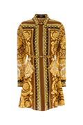 Versace Baroque Print Silk Shirt Dress — Brown