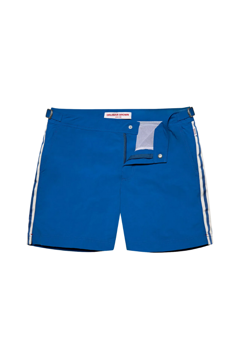 Orlebar Brown Bold Stripe Tape Shorts — Blue