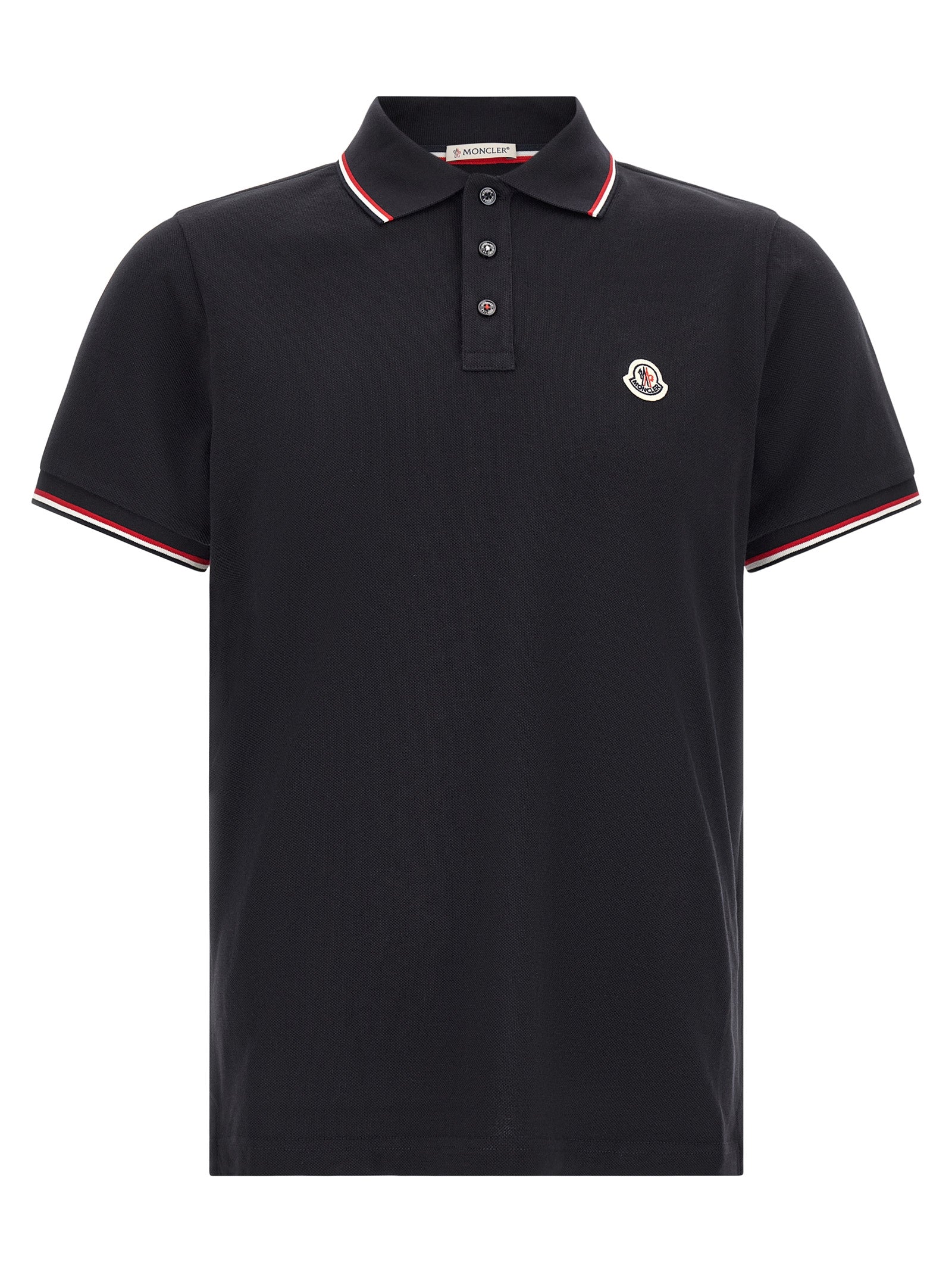 Moncler Tricolor-Striped Cotton Piqué Polo Shirt — Black