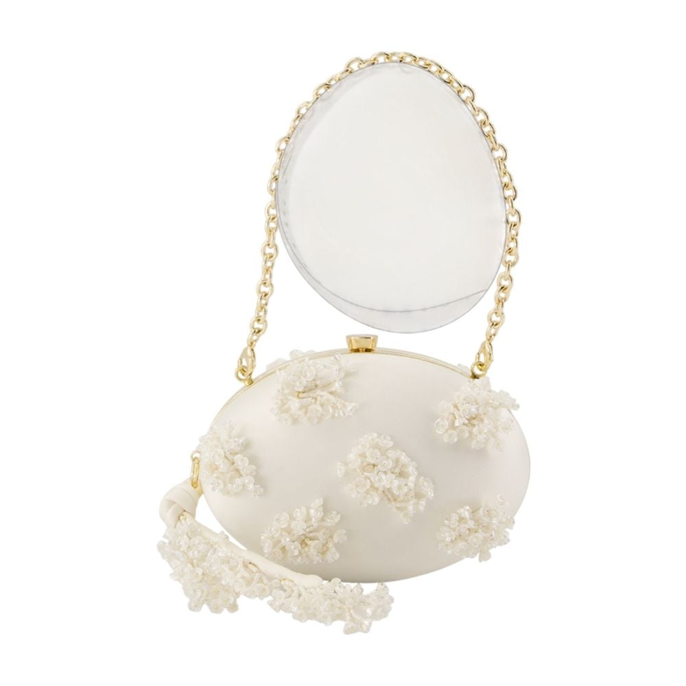 Self-Portrait Floral Beaded Oval Clutch — White