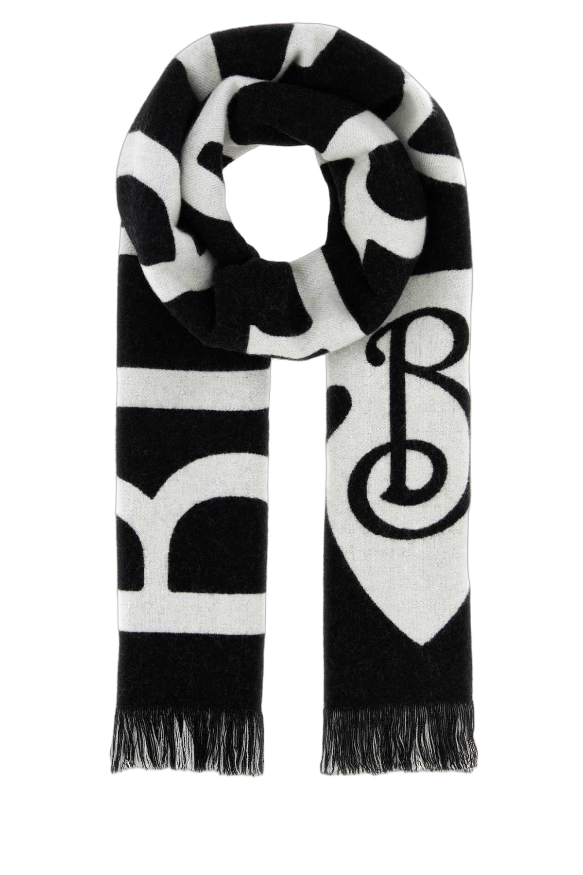 Burberry Geometric-Patterned Wool Scarf — Black