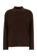 Miu Miu Virgin Wool Ribbed Polo Shirt — Brown