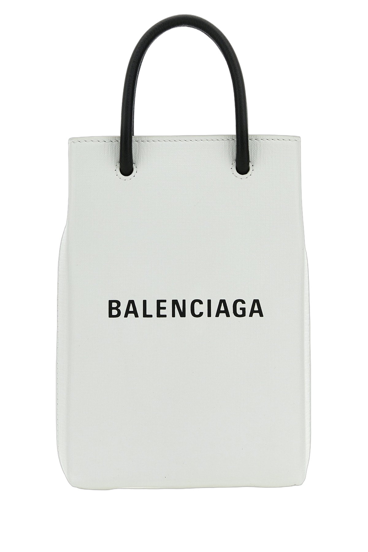 Balenciaga Logo-Print Squared Calf Mini Bag — White