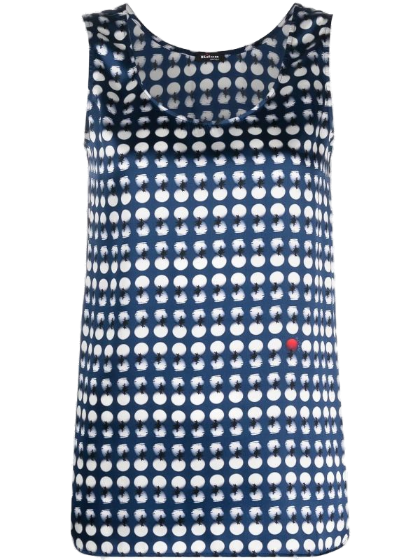 Kiton Polka-Dot Silk Tank Top — Blue