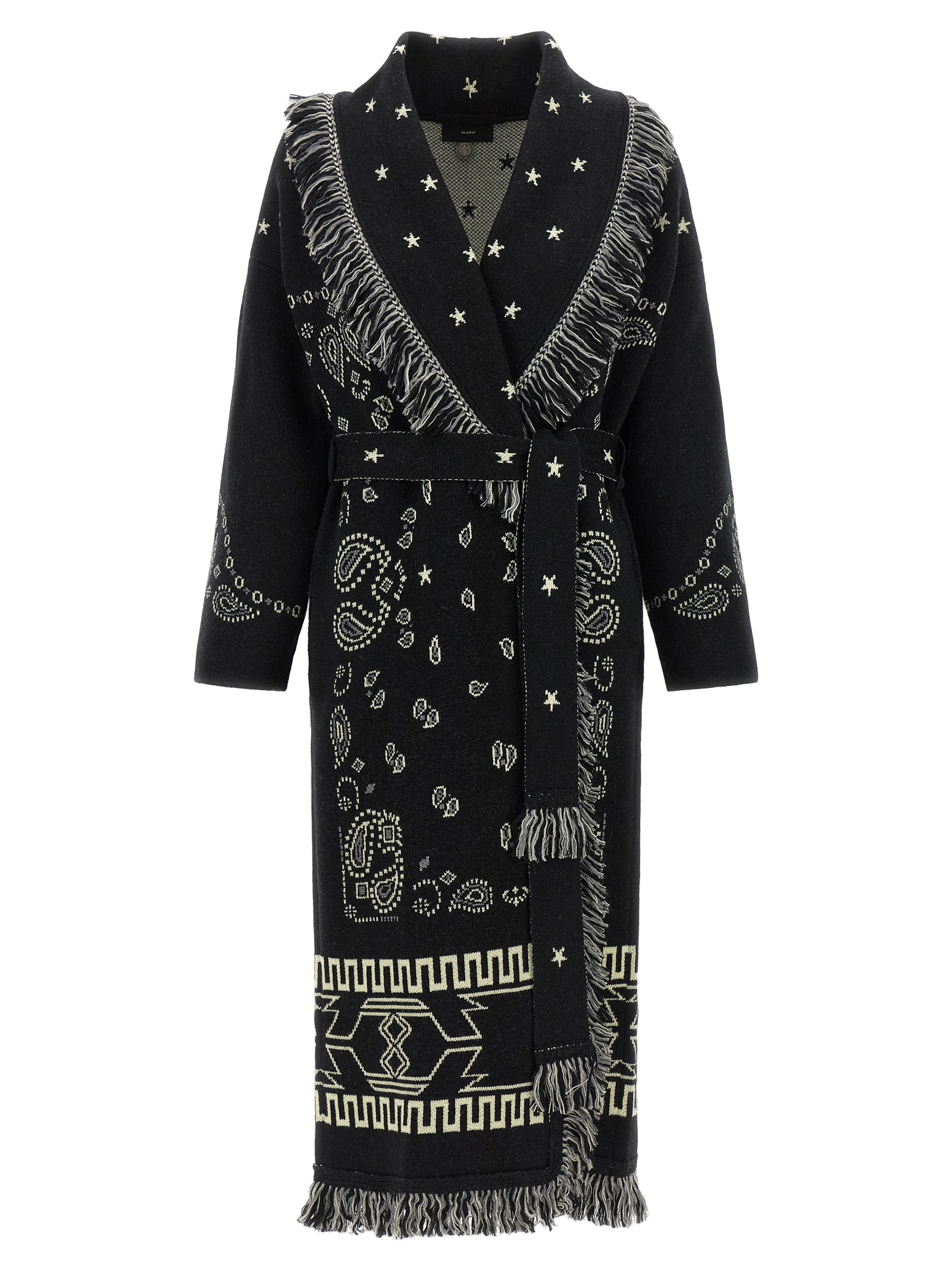 Alanui Virgin Wool Bandana Jacquard Coat — Black