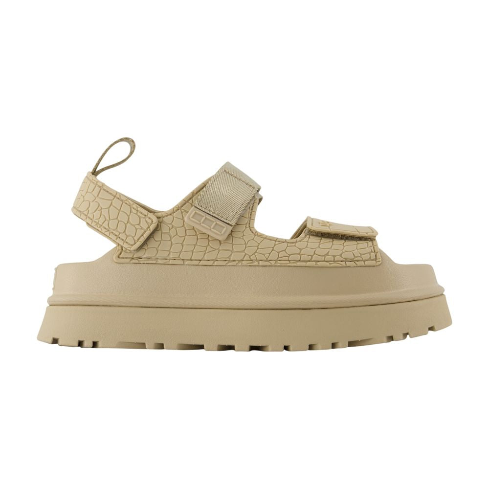 UGG Embossed Croc-Print Sandal — Beige