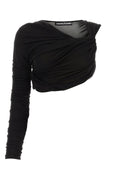 Andrea Adamo Ruched Viscose Sweater — Black