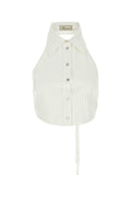 Blumarine Pleated Cotton Halter Jacket — White