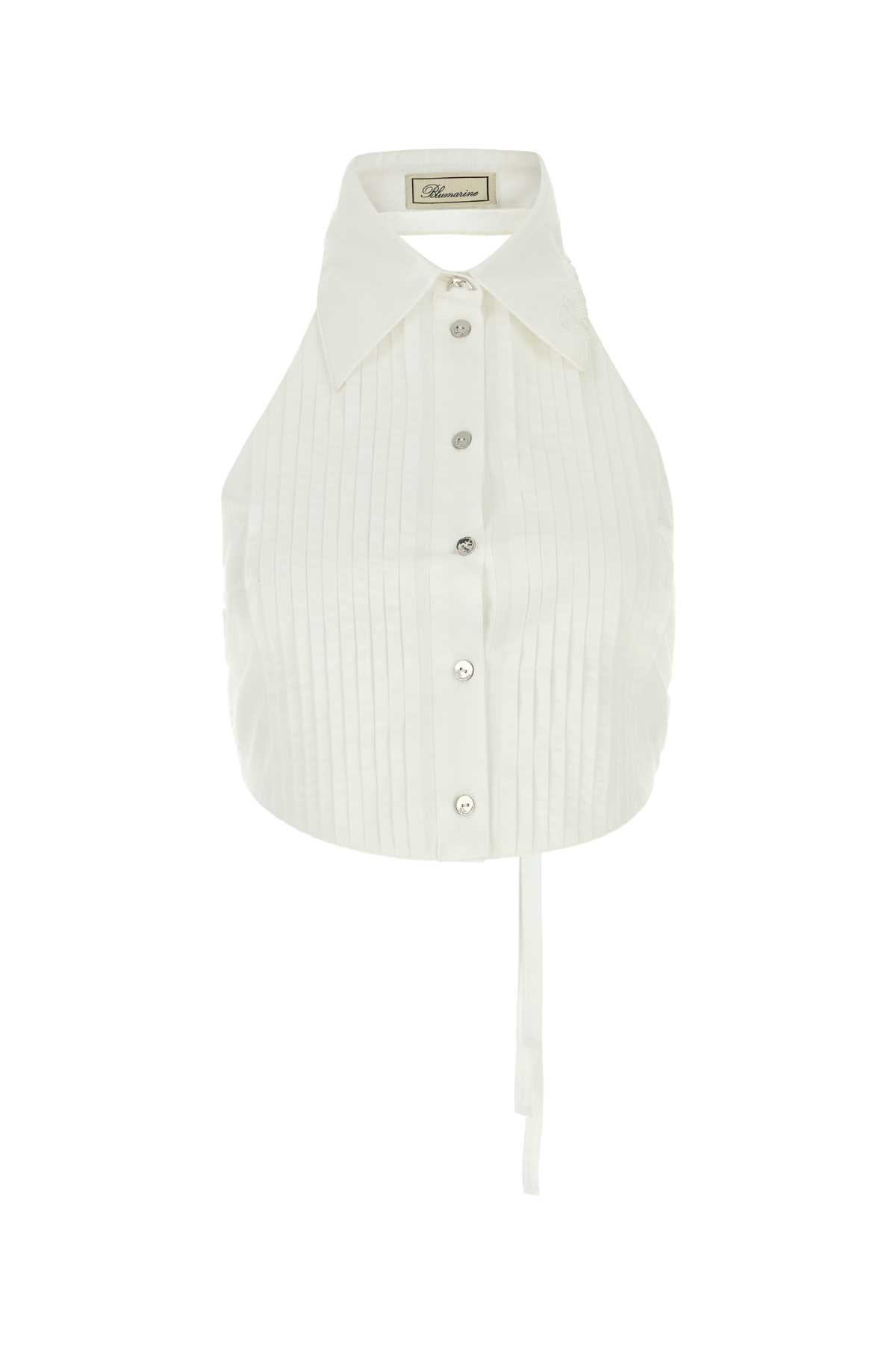 Blumarine Pleated Cotton Halter Jacket — White