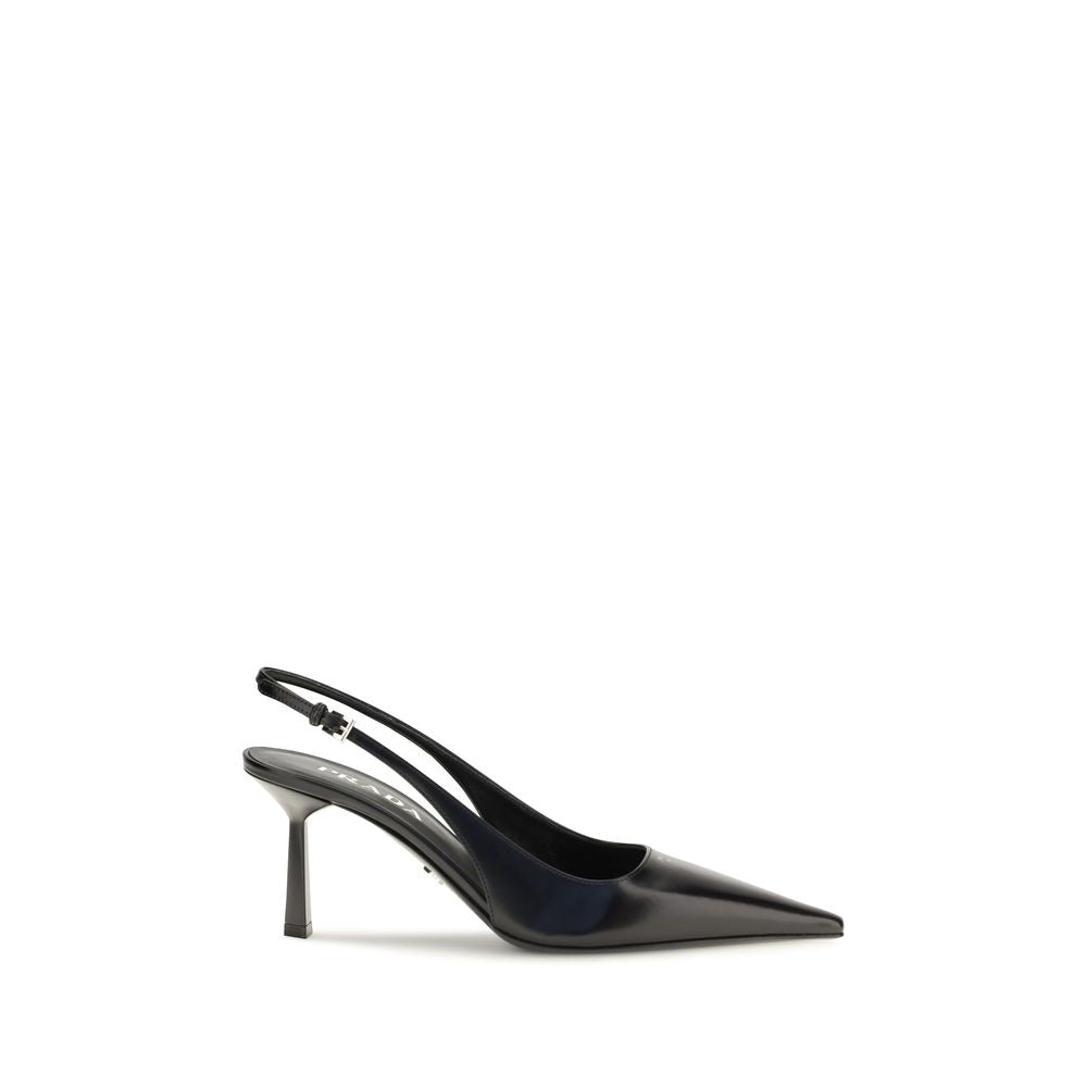 Prada Pointed-Toe Slingback Slingback Pump — Black