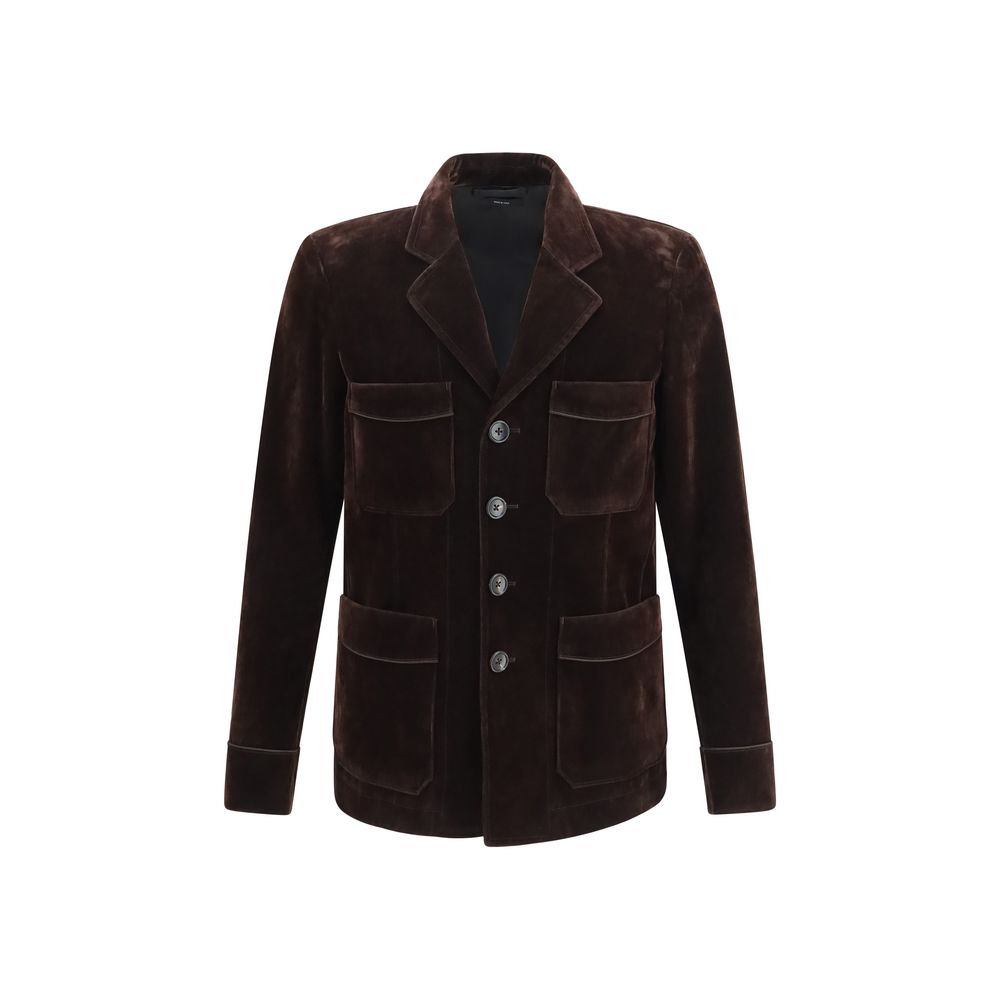 Tom Ford Cotton-Blend Velvet Blazer — Brown